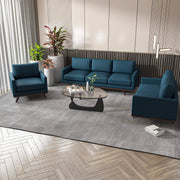 Chester 3-Piece Leather Living Room Sofa Set with Birch Wood Base Navy Blue Sofa Set Leisuremod