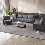 Chester 3-Piece Leather Living Room Sofa Set with Birch Wood Base Grey Sofa Set Leisuremod