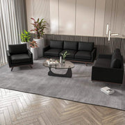 Chester 3-Piece Leather Living Room Sofa Set with Birch Wood Base Black Sofa Set Leisuremod