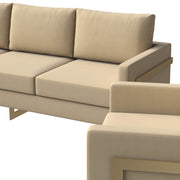 Lincoln 3-Piece Sofa Set Upholstered in Leather/Velvet Accent Chair with Gold Stainless Steel Frame Velvet Beige Sofa Set Leisuremod
