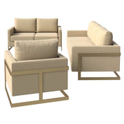 Lincoln 3-Piece Sofa Set Upholstered in Leather/Velvet Accent Chair with Gold Stainless Steel Frame Velvet Beige Sofa Set Leisuremod