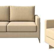 Lincoln 3-Piece Sofa Set Upholstered in Leather/Velvet Accent Chair with Gold Stainless Steel Frame Velvet Beige Sofa Set Leisuremod