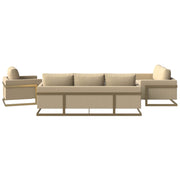 Lincoln 3-Piece Sofa Set Upholstered in Leather/Velvet Accent Chair with Gold Stainless Steel Frame Velvet Beige Sofa Set Leisuremod