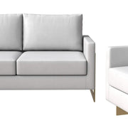 Lincoln 3-Piece Sofa Set Upholstered in Leather/Velvet Accent Chair with Gold Stainless Steel Frame Leather White Sofa Set Leisuremod