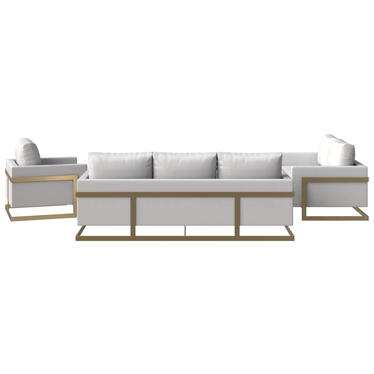 Lincoln 3-Piece Sofa Set Upholstered in Leather/Velvet Accent Chair with Gold Stainless Steel Frame Leather White Sofa Set Leisuremod