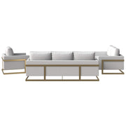 Lincoln 3-Piece Sofa Set Upholstered in Leather/Velvet Accent Chair with Gold Stainless Steel Frame Leather White Sofa Set Leisuremod