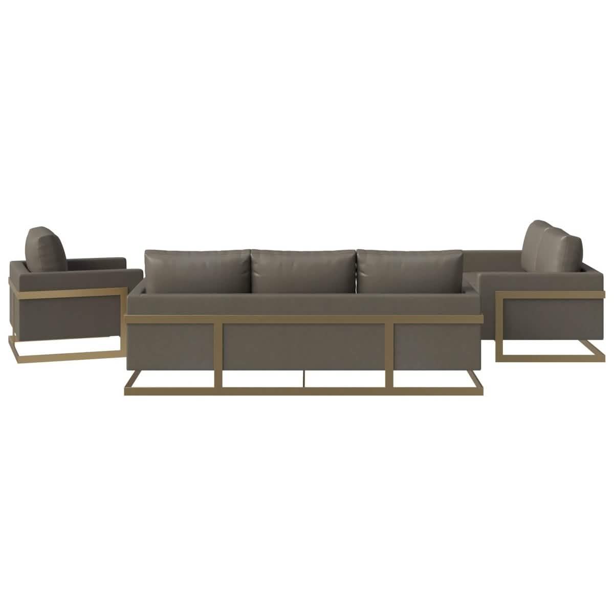 Lincoln 3-Piece Sofa Set Upholstered in Leather/Velvet Accent Chair with Gold Stainless Steel Frame Leather Grey Sofa Set Leisuremod