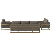 Lincoln 3-Piece Sofa Set Upholstered in Leather/Velvet Accent Chair with Gold Stainless Steel Frame Leather Grey Sofa Set Leisuremod