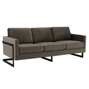 Lincoln 3-Seater Sofa Upholstered in Velvet/Leather with Black/Silver/Gold Steel Base Velvet Black Dark Grey Sofa LeisureMod