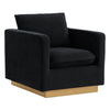 Nervo Upholstered in Velvet/Leather Singe-Seater Sofa with Gold Base