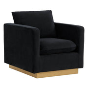 Nervo Upholstered in Velvet/Leather Singe-Seater Sofa with Gold Base Velvet Midnight Black Sofa Leisuremod