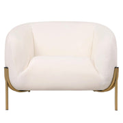 Zuno Upholstered Single Seater Sofa in Velvet with Gold Iron Legs White Sofa Leisuremod