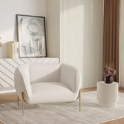 Zuno Upholstered Single Seater Sofa in Velvet with Gold Iron Legs White Sofa Leisuremod
