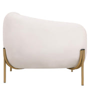 Zuno Upholstered Single Seater Sofa in Velvet with Gold Iron Legs White Sofa Leisuremod