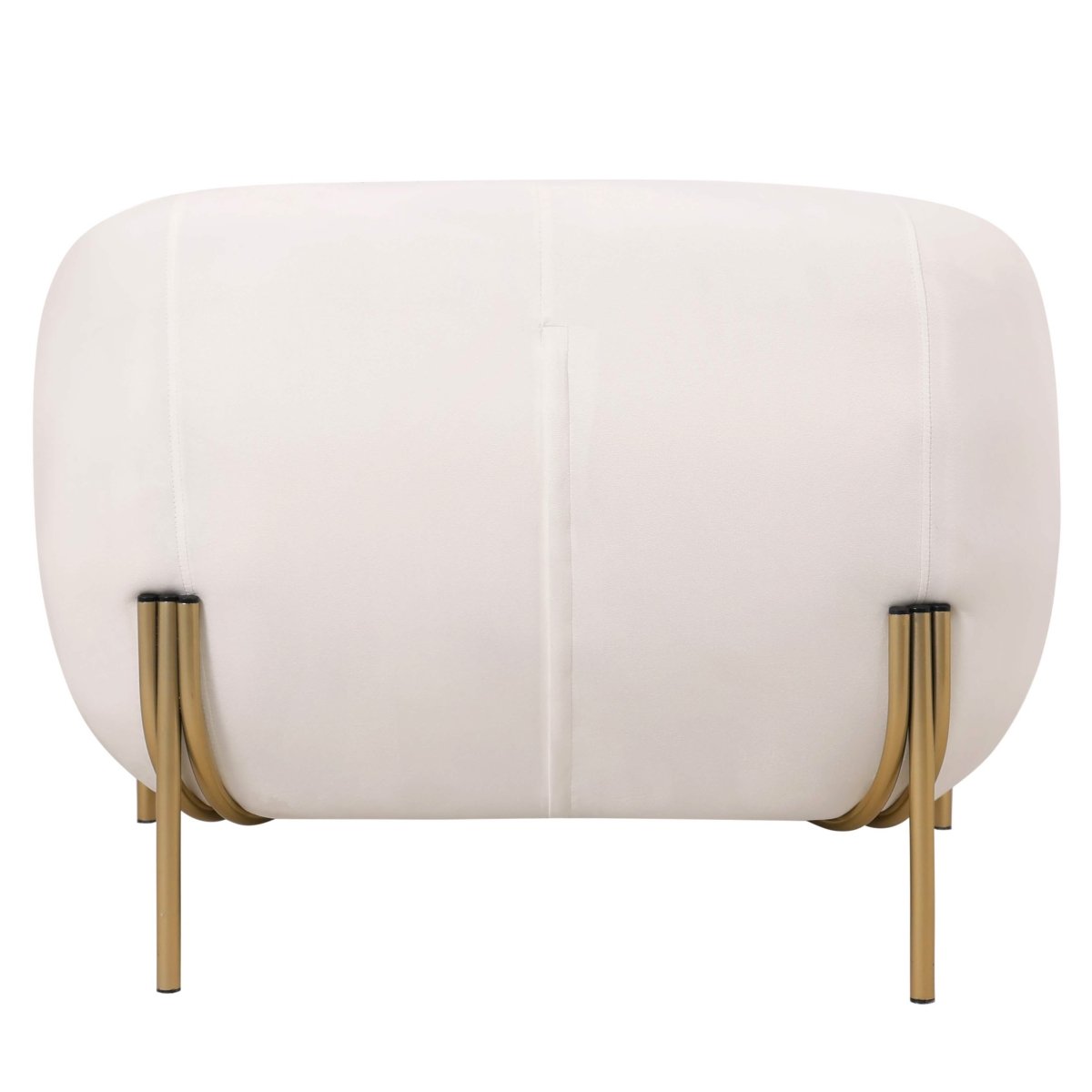 Zuno Upholstered Single Seater Sofa in Velvet with Gold Iron Legs White Sofa Leisuremod