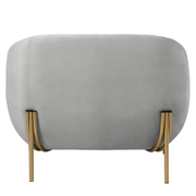 Zuno Upholstered Single Seater Sofa in Velvet with Gold Iron Legs Light Grey Sofa Leisuremod