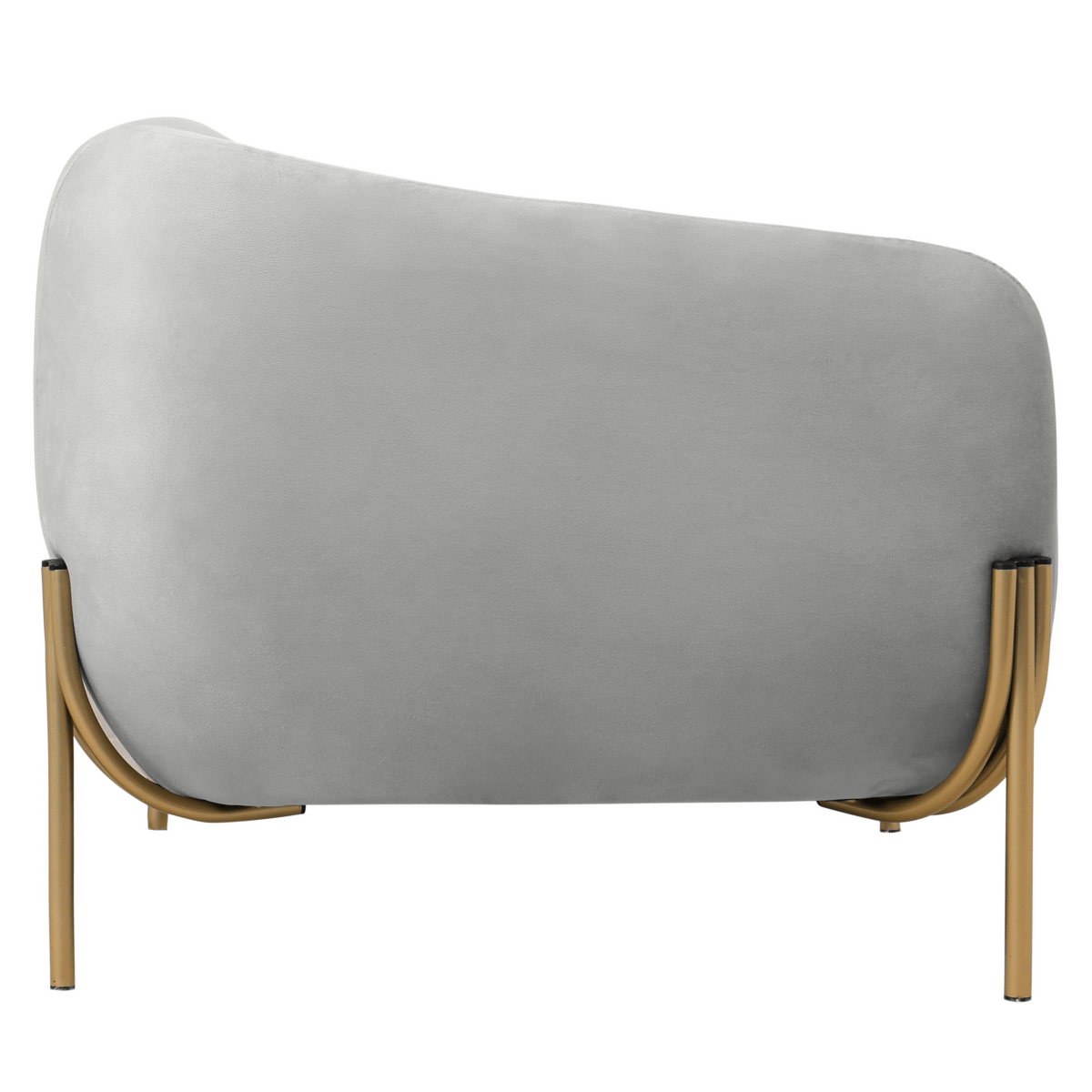 Zuno Upholstered Single Seater Sofa in Velvet with Gold Iron Legs Light Grey Sofa Leisuremod