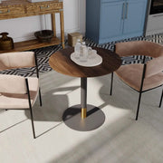 Vail Collection Dining Table Black Base With 27"/36" Round Black MDF Wood/Sintered Stone Top 36 Inches Light Wood Brown Wood Dining Table Leisuremod