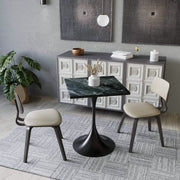 Verve Collection 24"Square Dining Table, Black/White/Brushed Gold Base with MDF Top 27 Inch Black Black Wood Dining Table Leisuremod