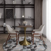 Verve Collection 24"Square Dining Table, Black/White/Brushed Gold Base with MDF Top 27 Inch Brushed Gold Dark Maple Wood Dining Table Leisuremod