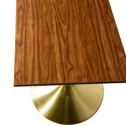 Verve Collection 24"Square Dining Table, Black/White/Brushed Gold Base with MDF Top 27 Inch Brushed Gold Cognac Brown Wood Dining Table Leisuremod