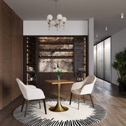 Verve Collection 24"Square Dining Table, Black/White/Brushed Gold Base with MDF Top 27 Inch Brushed Gold Cognac Brown Wood Dining Table Leisuremod