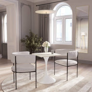 Verve Collection 24"Square Dining Table, Black/White/Brushed Gold Base with MDF Top 27 Inch White Light Natural Wood Dining Table Leisuremod