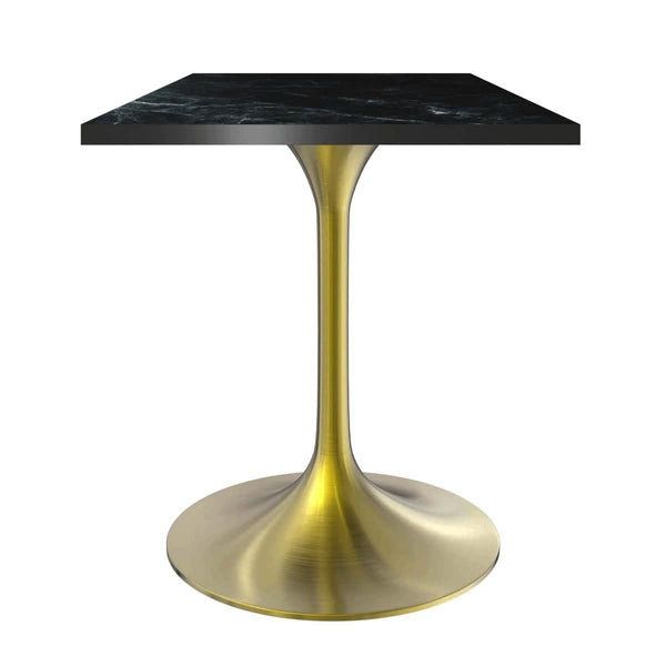 Verve Collection 24"Square Dining Table, Black/White/Brushed Gold Base with MDF Top 27 Inch Brushed Gold Black Wood Dining Table Leisuremod