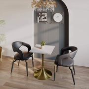 Verve Collection 24"Square Dining Table, Black/White/Brushed Gold Base with MDF Top 27 Inch Brushed Gold Light Natural Wood Dining Table Leisuremod