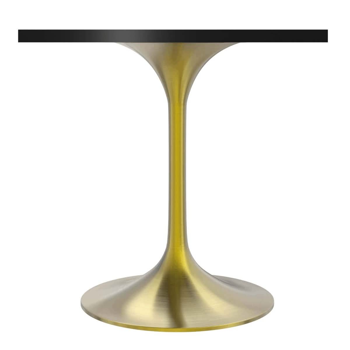 Verve Collection 24"Square Dining Table, Black/White/Brushed Gold Base with MDF Top 27 Inch Brushed Gold Black Wood Dining Table Leisuremod