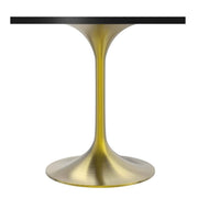 Verve Collection 24"Square Dining Table, Black/White/Brushed Gold Base with MDF Top 27 Inch Brushed Gold Black Wood Dining Table Leisuremod
