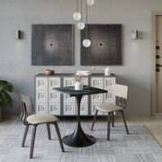 Verve Collection 24"Square Dining Table, Black/White/Brushed Gold Base with MDF Top 27 Inch Black Black Wood Dining Table Leisuremod