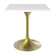 Verve Collection 24"Square Dining Table, Black/White/Brushed Gold Base with MDF Top 27 Inch Brushed Gold Light Natural Wood Dining Table Leisuremod