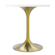 Verve Collection 24"Square Dining Table, Black/White/Brushed Gold Base with MDF Top 27 Inch Brushed Gold Light Natural Wood Dining Table Leisuremod