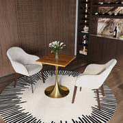 Verve Collection 24"Square Dining Table, Black/White/Brushed Gold Base with MDF Top 27 Inch Brushed Gold Cognac Brown Wood Dining Table Leisuremod