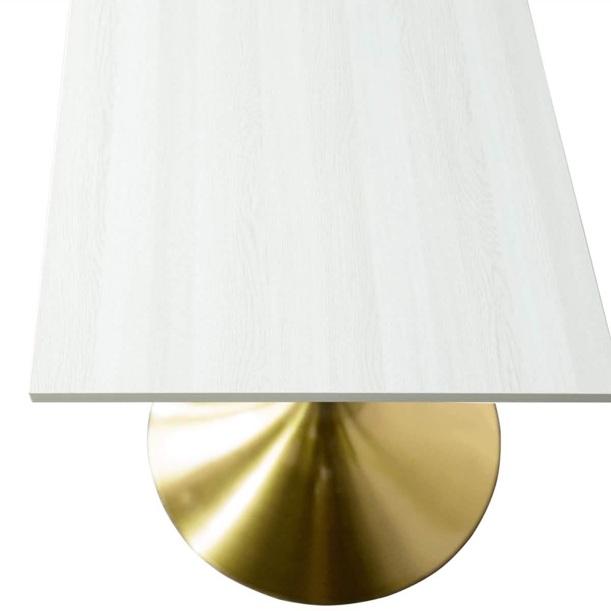 Verve Collection 24"Square Dining Table, Black/White/Brushed Gold Base with MDF Top 27 Inch Brushed Gold Light Natural Wood Dining Table Leisuremod