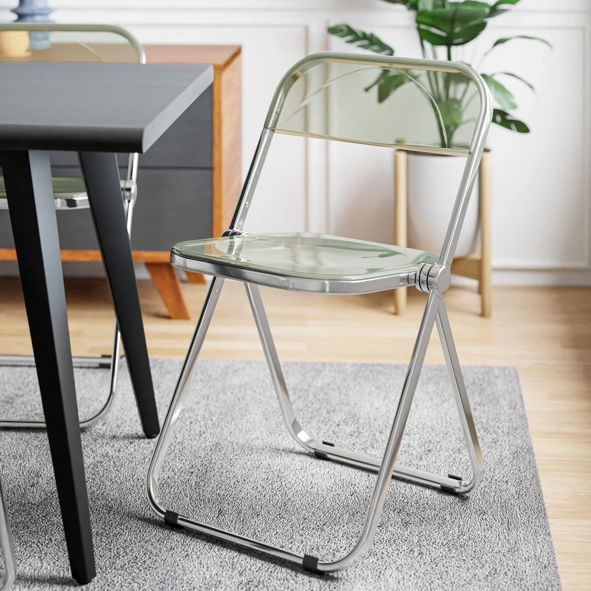 Lawrence 7-Piece Dining Set: Folding Acrylic Chairs & Rectangular Wood Table - Elax Furniture