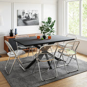 Lawrence 7-Piece Dining Set: Folding Acrylic Chairs & Rectangular Wood Table with Geometric Base - Elax Furniture