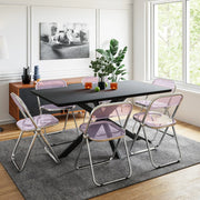 Lawrence 7-Piece Dining Set: Folding Acrylic Chairs & Rectangular Wood Table with Geometric Base - Elax Furniture