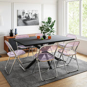 Lawrence 7-Piece Dining Set: Folding Acrylic Chairs & Rectangular Wood Table with Geometric Base - Elax Furniture