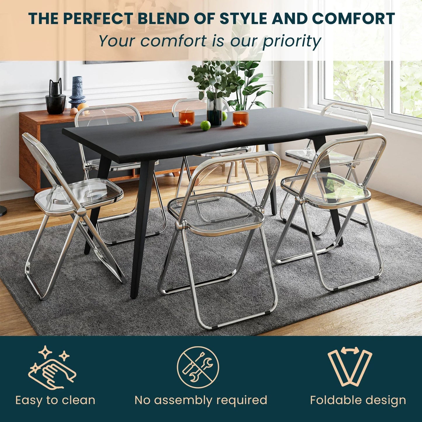 Lawrence Acrylic Folding Chair With Metal Frame - Elax Furniture