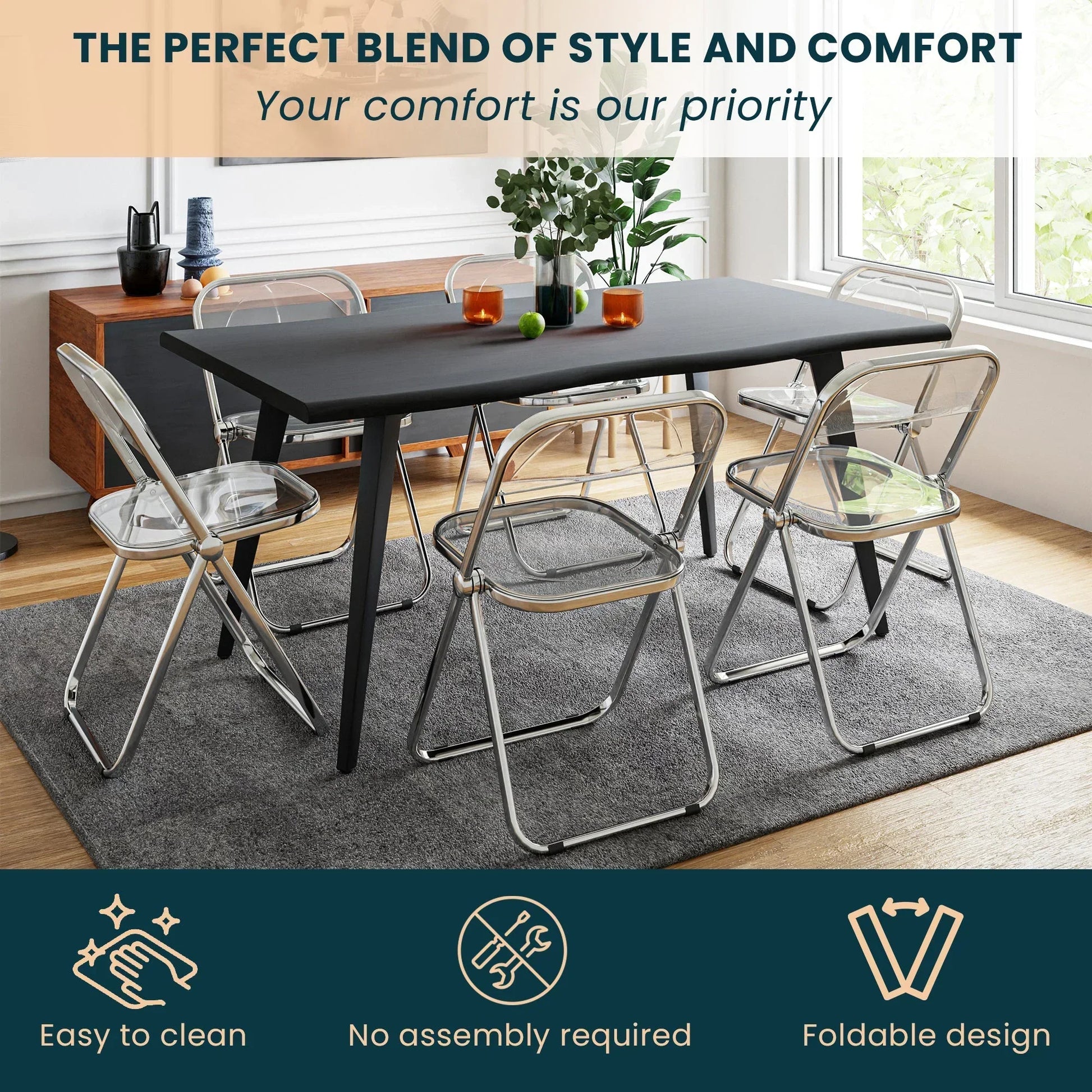 Lawrence Acrylic Folding Chair With Metal Frame - Elax Furniture