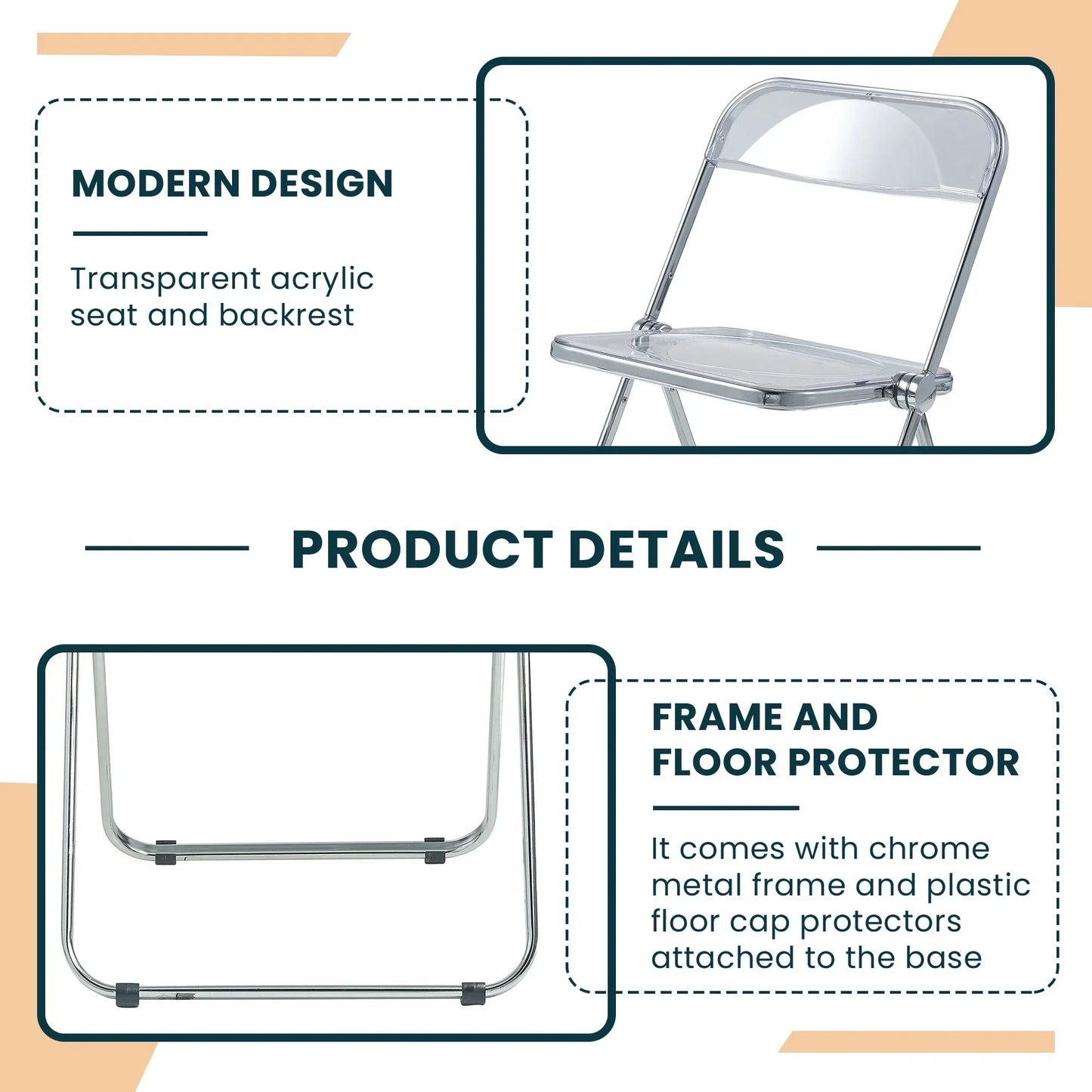 Lawrence Acrylic Folding Chair With Metal Frame - Elax Furniture