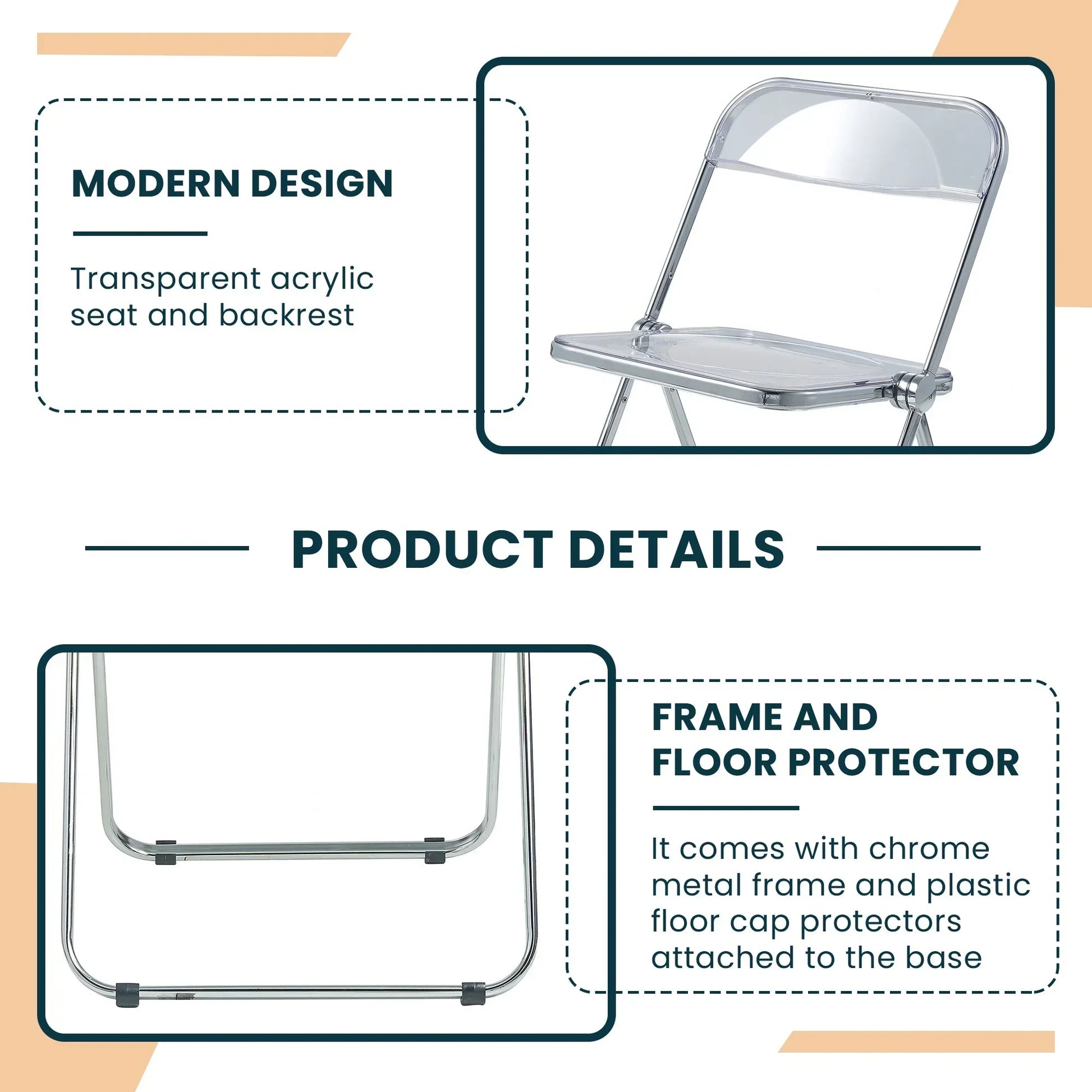 Lawrence Acrylic Folding Chair With Metal Frame - Elax Furniture