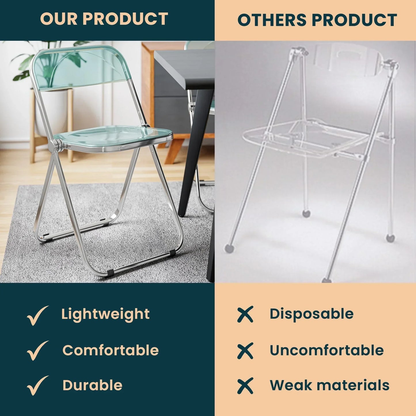 Lawrence Acrylic Folding Chair With Metal Frame - Elax Furniture