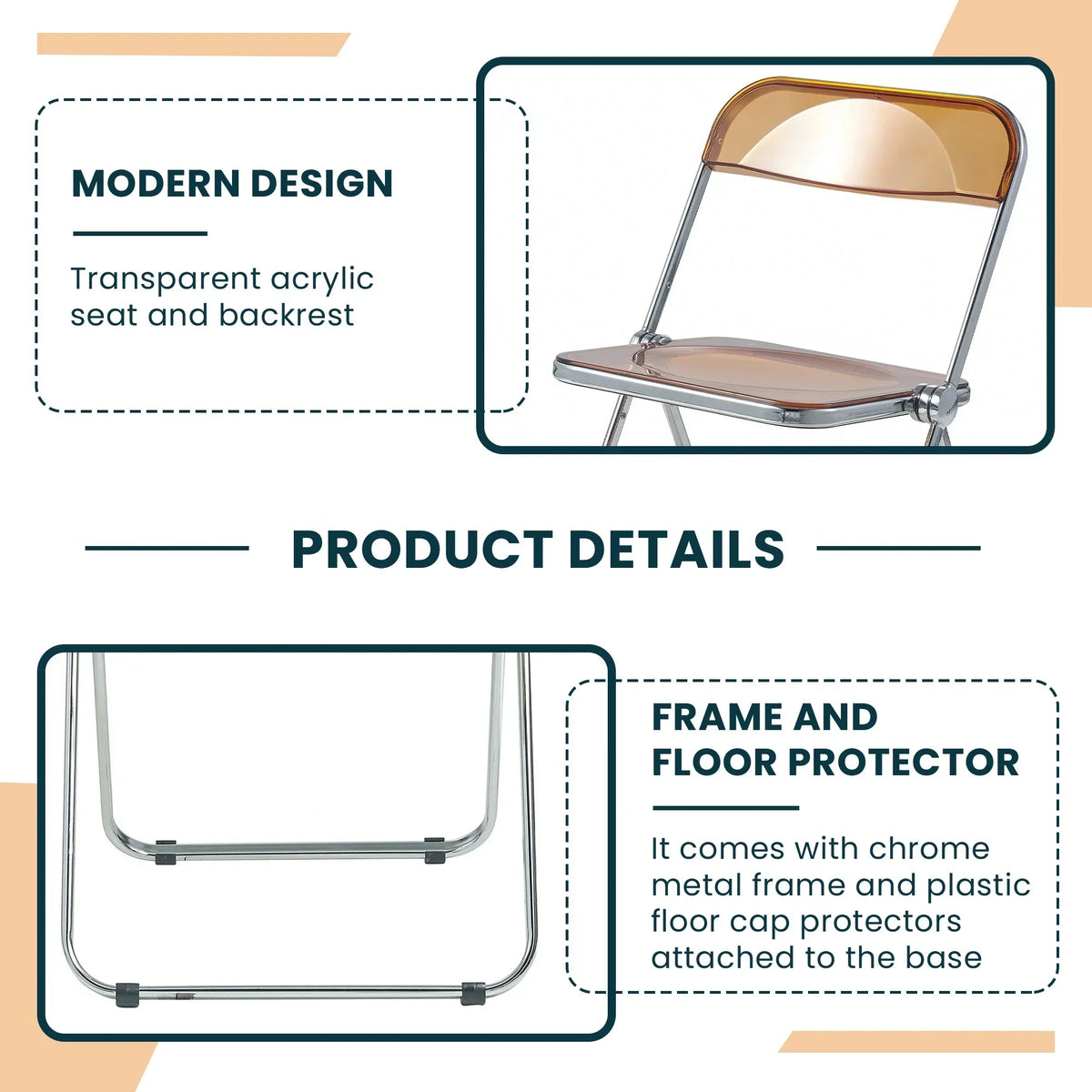 Lawrence Acrylic Folding Chair With Metal Frame - Elax Furniture