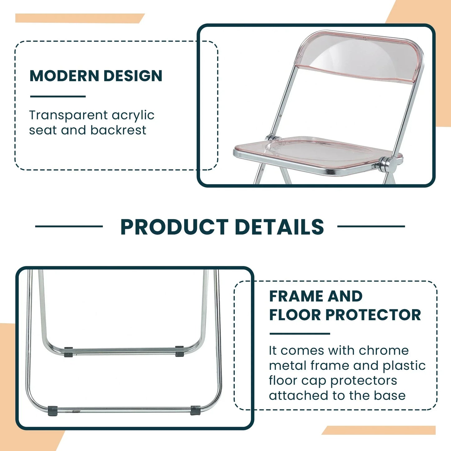 Lawrence Acrylic Folding Chair With Metal Frame - Elax Furniture