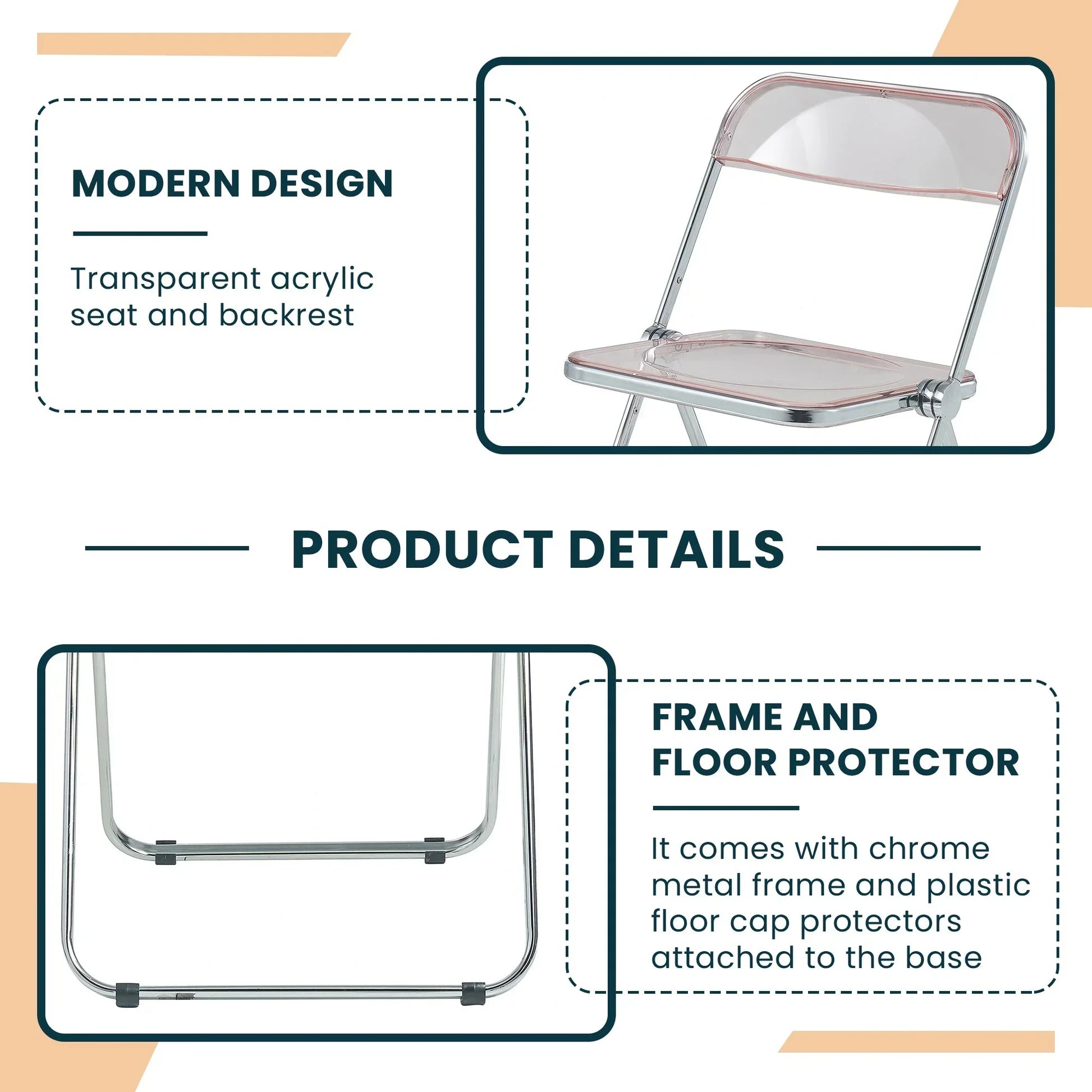 Lawrence Acrylic Folding Chair With Metal Frame - Elax Furniture