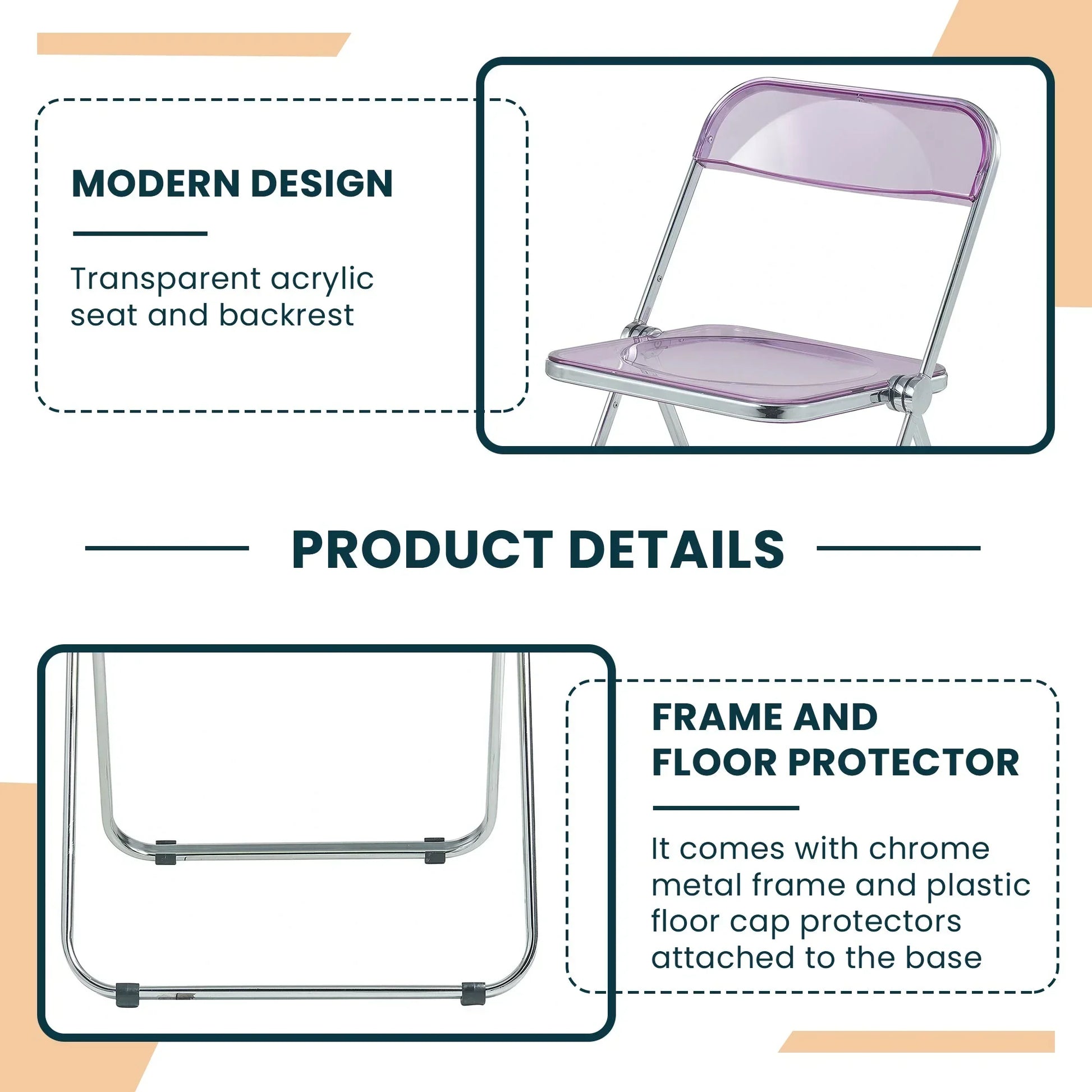 Lawrence Acrylic Folding Chair With Metal Frame - Elax Furniture