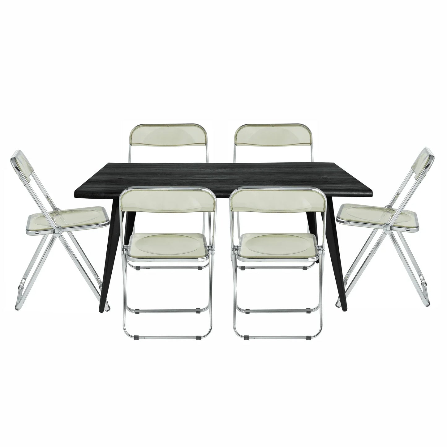 Lawrence 7-Piece Dining Set: Folding Acrylic Chairs & Rectangular Wood Table - Elax Furniture
